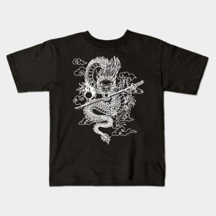 Black and White Chinese Dragon 2 Kids T-Shirt